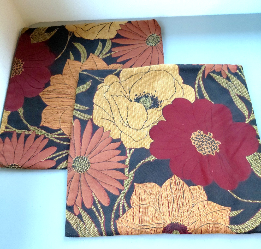 2 VTG Decorative Pillow Cover Kilim Floral Rustic 70's Style Heavy Fabric Boho
